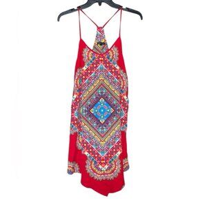 Be You Be Free Red Multicolored Patterned Spaghetti Strap Slip Dress‎ Small